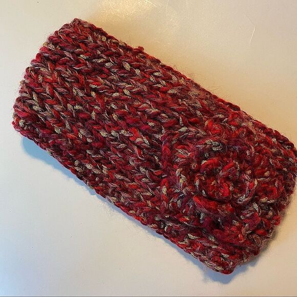 D&Y FASHION WINTER WARM Red KNITTED HEAD WRAP  3D FLOWER HEADBAND - Picture 1 of 4
